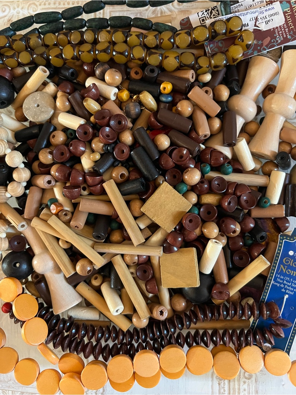 Bead Lot — Wood, Shell, and Nuts —Rescued and New, Natural and Dyed - Picture 3 of 7